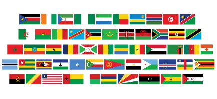 Photo of the various flags of the member states of the African Union.